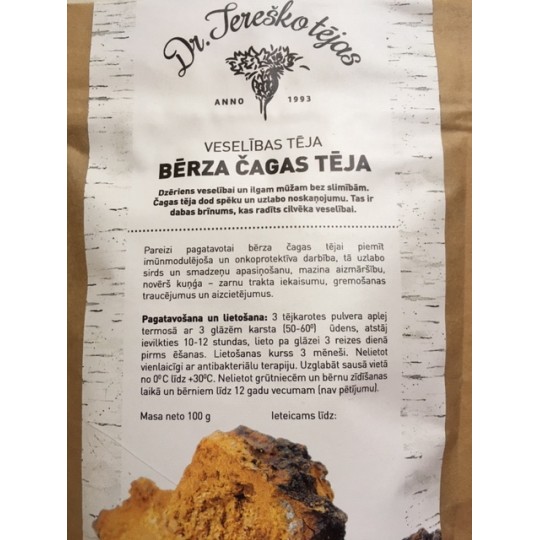 Bērza čagas tēja 100g, Dr.Tereško tējas